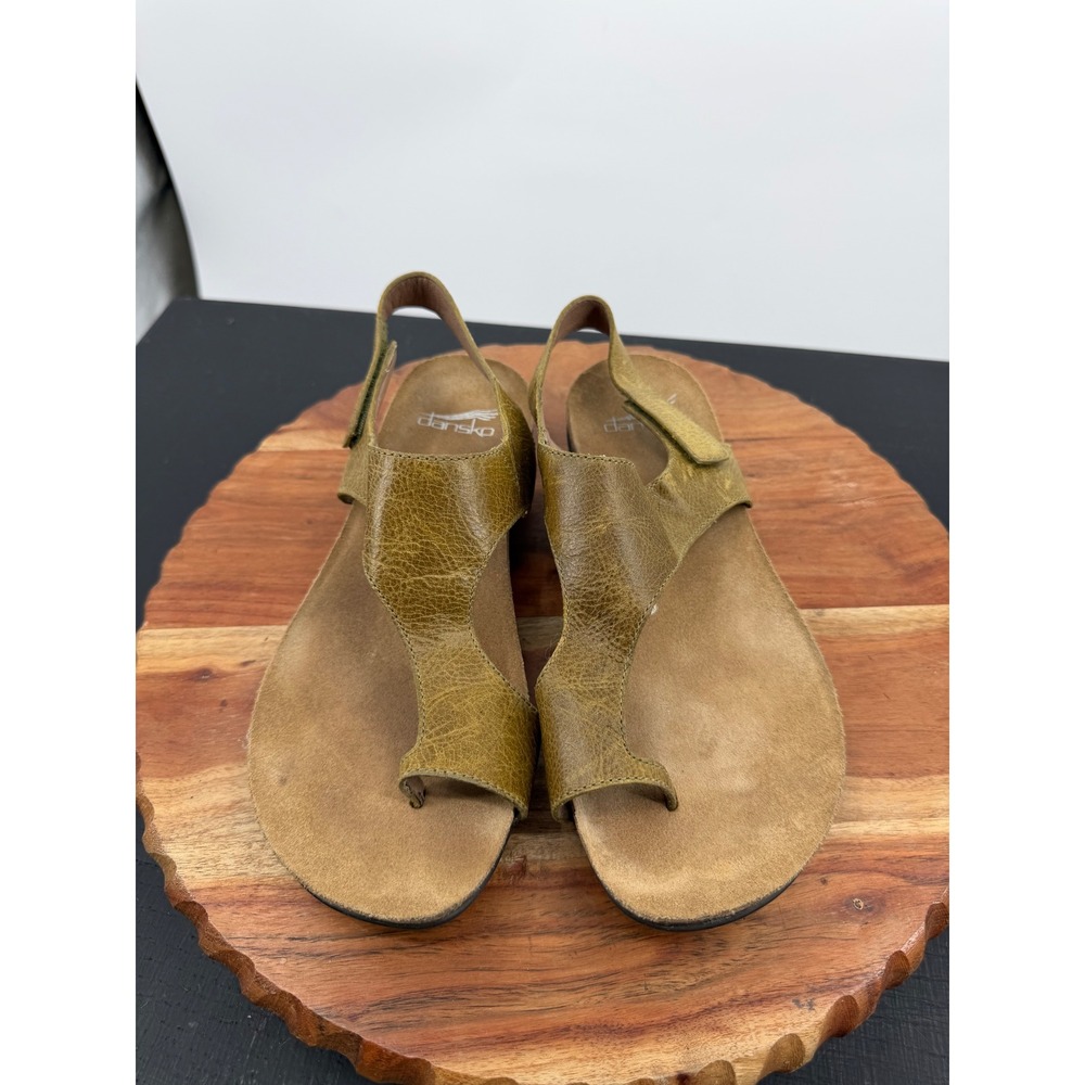 Dansko Reece Sandal Women Size 38 7.5-8 Olive Green Leather Slingback Thong